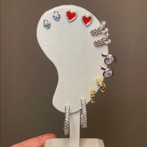 6 PC Set - Pretty Bird Real Gold Plated Earrings Studs/Ear Cuffs/Hoops/Huggies